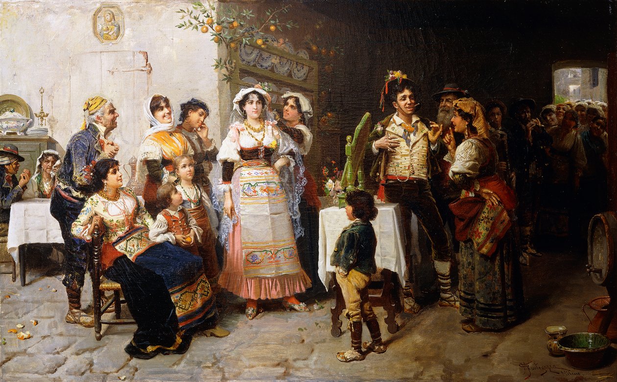 Přípravy na svatbu, od Giacomo Mantegazza