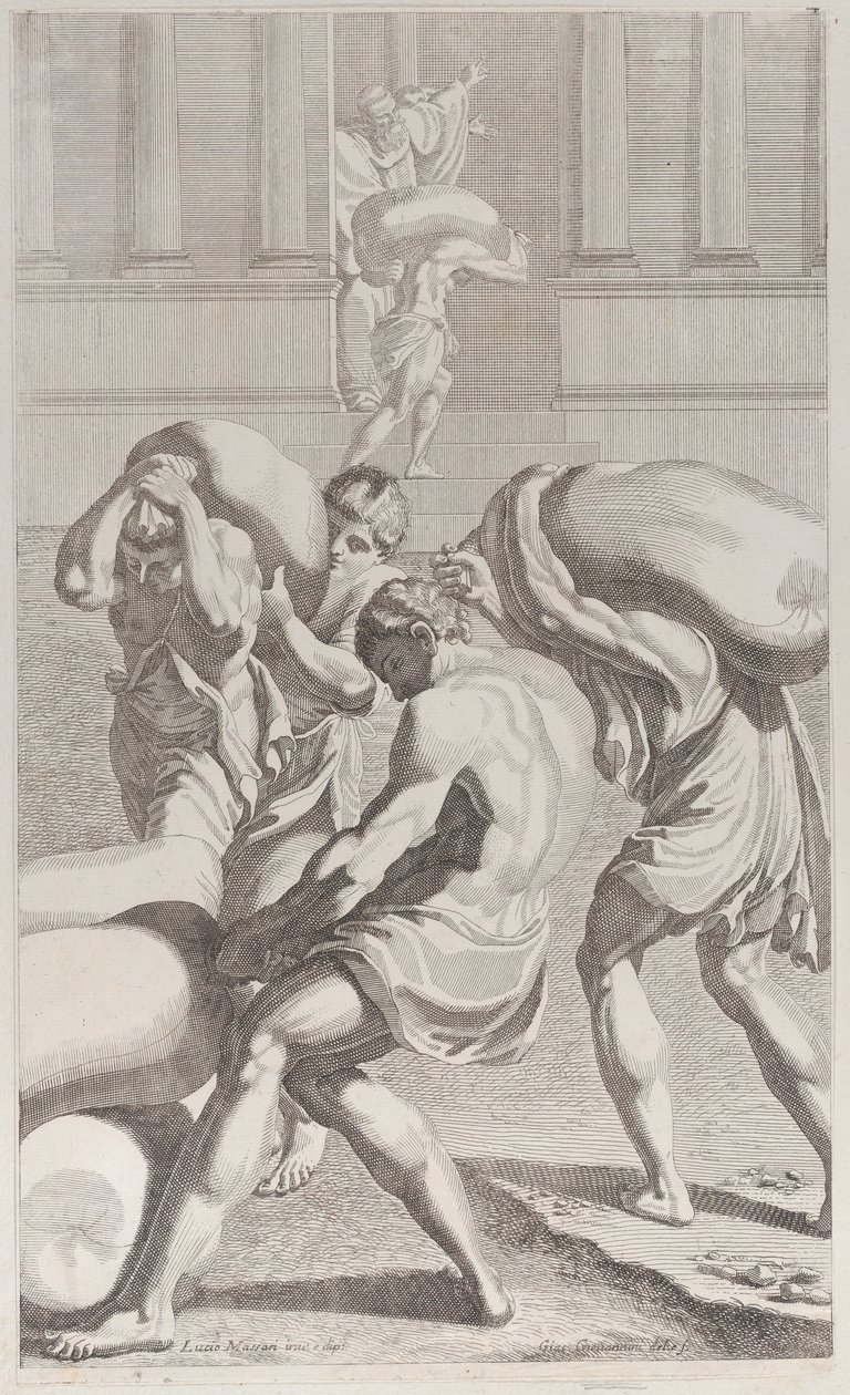 Muži přinášející pytle olova do kláštera svatého Benedikta, 1687-1717. od Giacomo Maria Giovannini