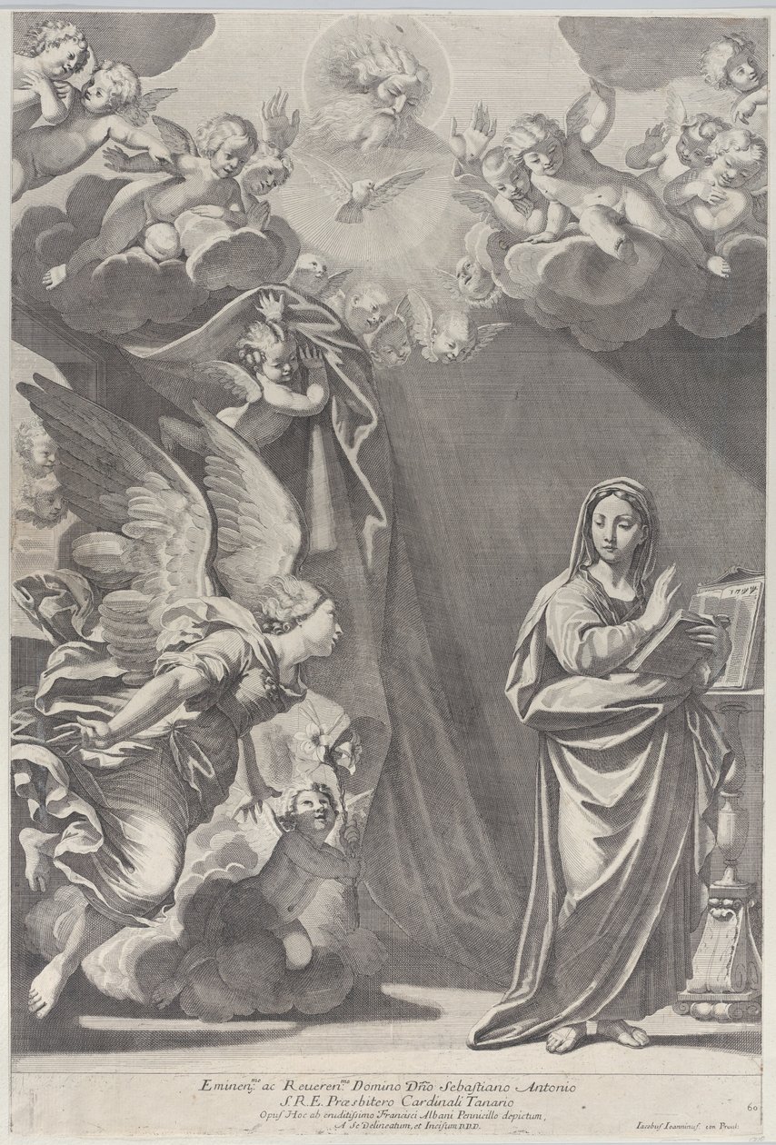 Zvěstování, s Gabrielem a dalšími anděly vlevo a Bohem Otcem nahoře, 168..., 1687-1717. od Giacomo Maria Giovannini