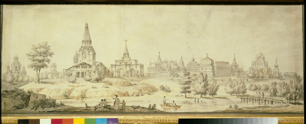 Pohled na čtvrť Kolomenskoje v Moskvě, vlevo kostel Nanebevstoupení Páně - dílo Giacoma Antonia Domenica Quarenghiho (1744-1817) od Giacomo Quarenghi
