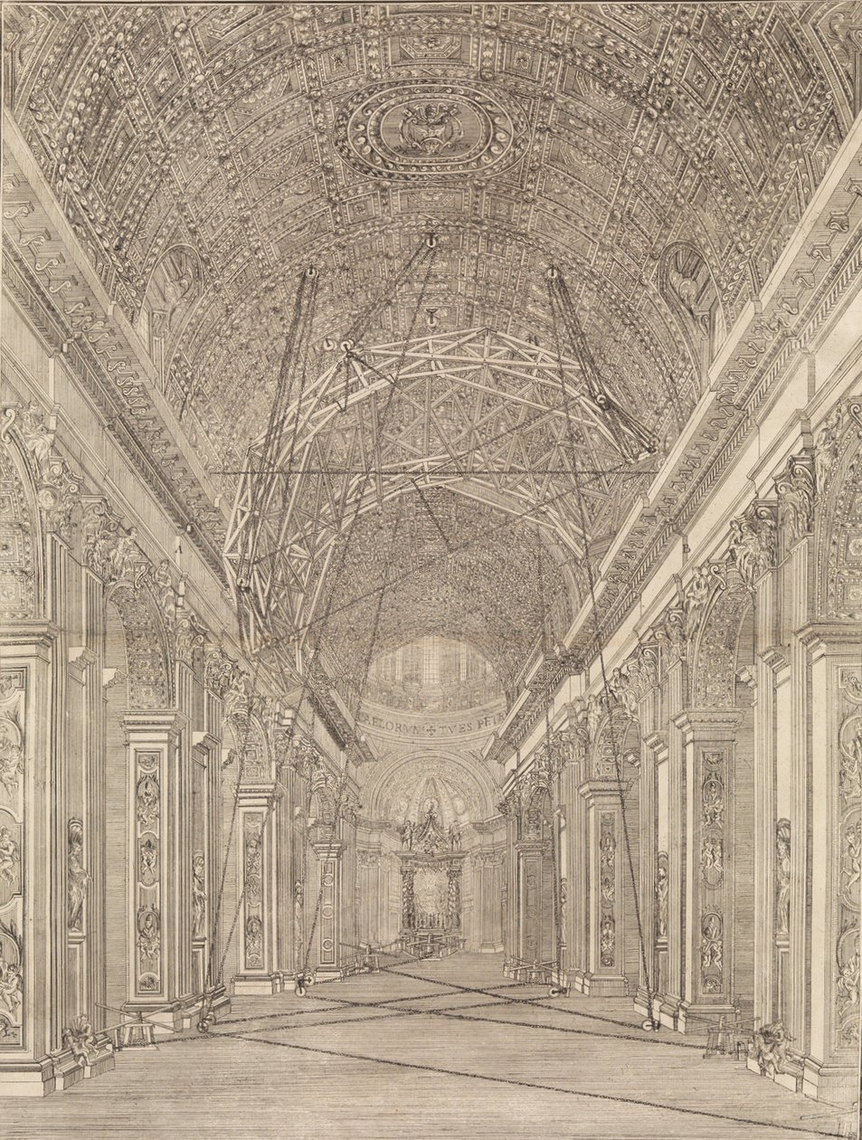 Lešení postavené pro restaurování klenby v bazilice sv. Petra: Přehled..., ca. 1773. od Giacomo Sangermano