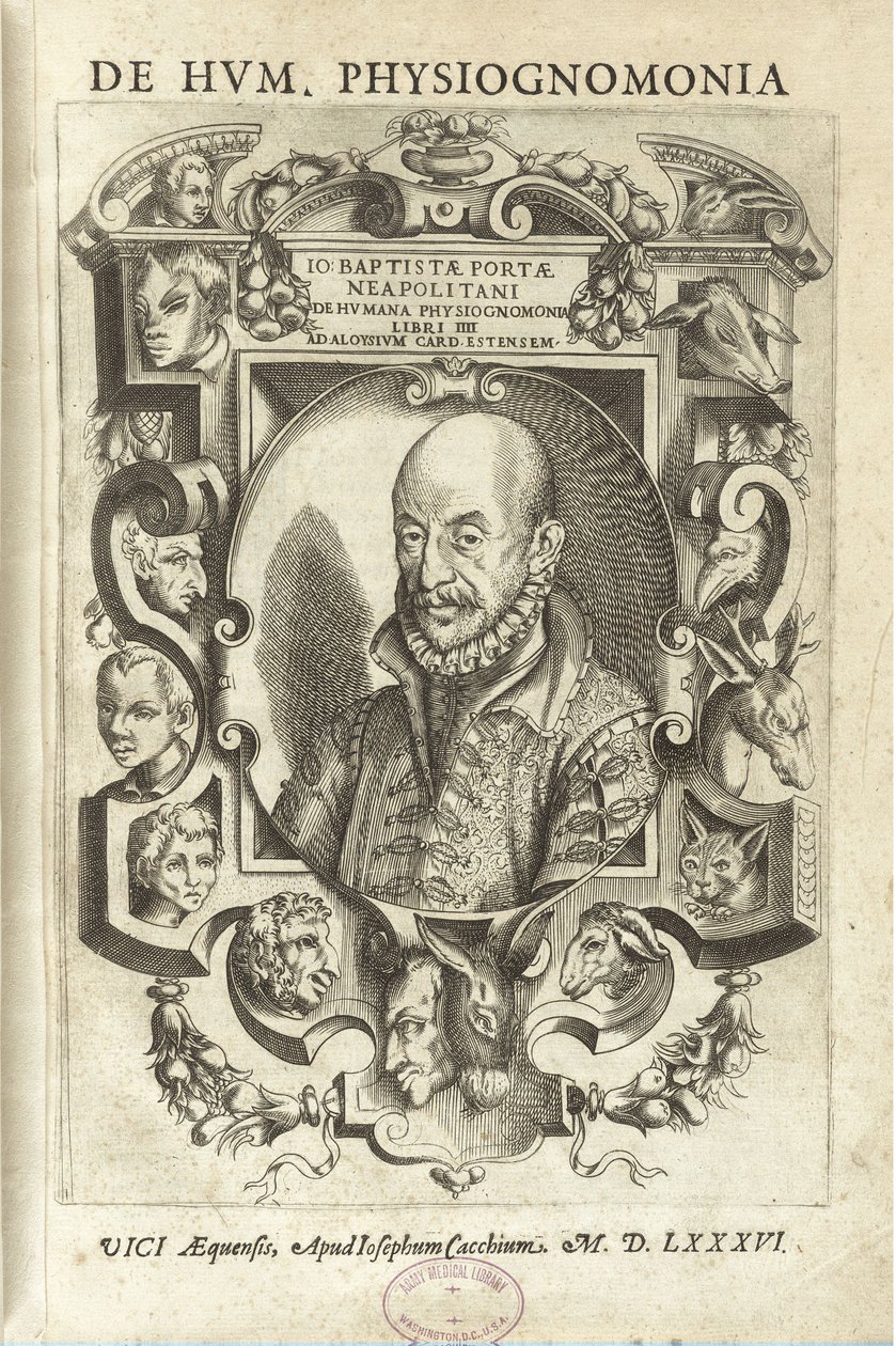 Cover of „De humana physiognomica“ („On human physiognomy“) by Baptist Port od Giambattista della Porta