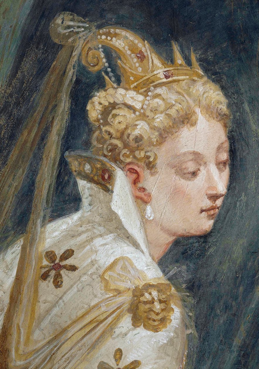Tvář Sophonisby, detail fresky Sophonisba je nabídnut jed v přítomnosti jejího dítěte od Giambattista Zelotti