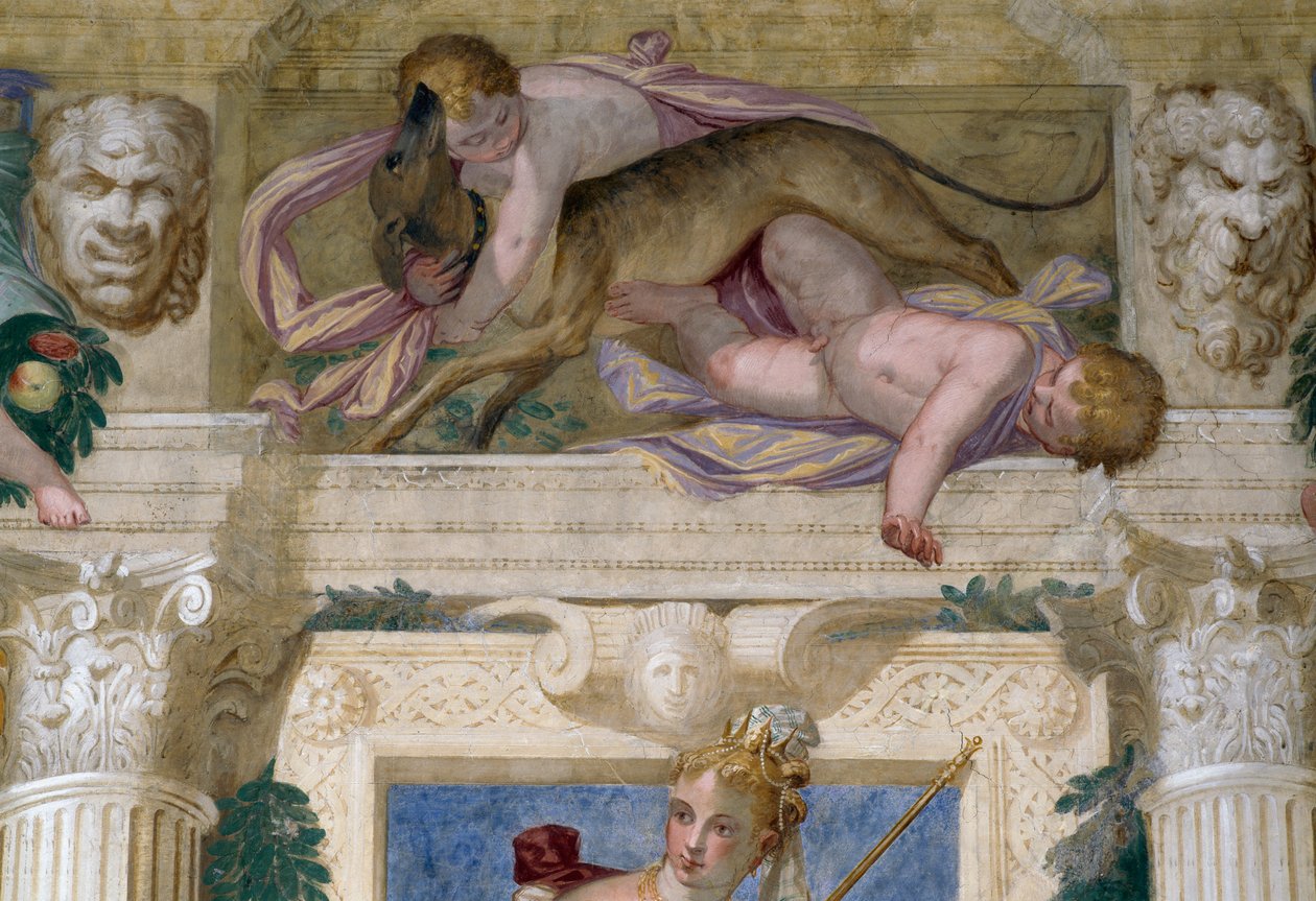 Putti s greyhoundem a maskarony od Giambattista Zelotti