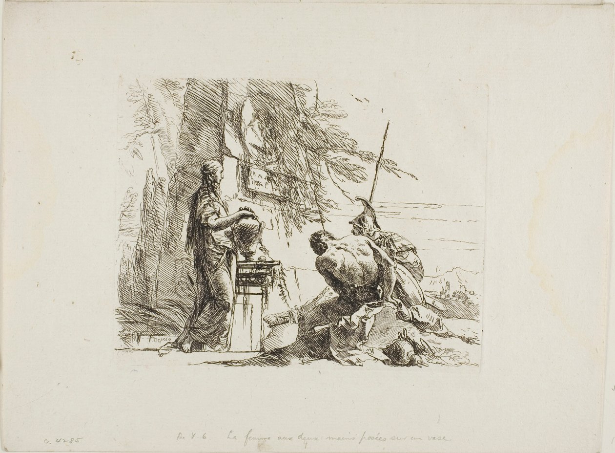 Žena s rukama na váze, voják a otrok, od Capricci od Giambattista Tiepolo
