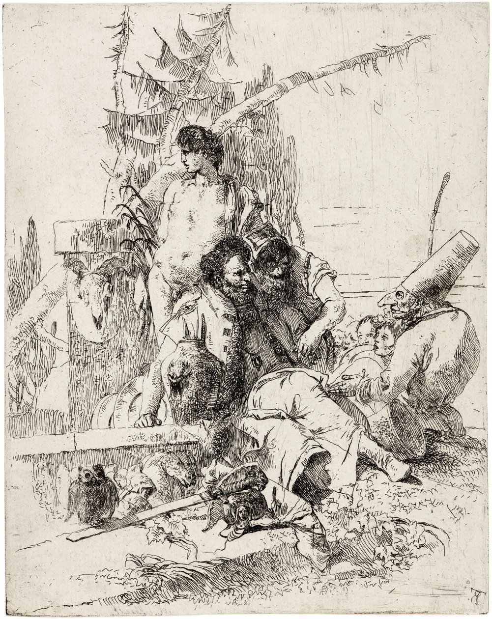 Punchinello dává rady ze série „Scherzi di Fantasia“ od Giambattista Tiepolo