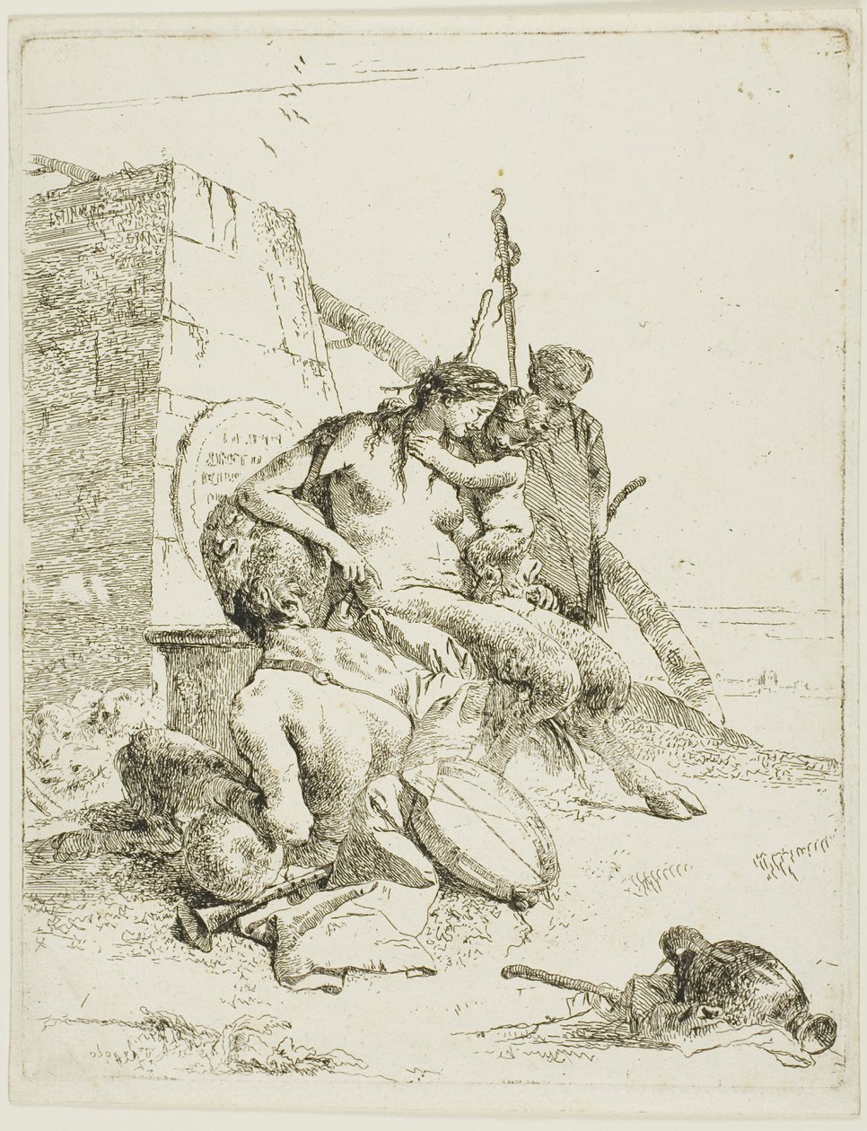 Rodina satyrů s obeliskem ze Scherzi od Giambattista Tiepolo