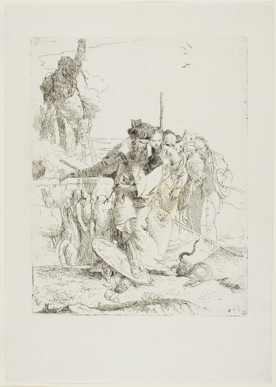 Šest lidí, kteří sledují hada, od Scherzi od Giambattista Tiepolo