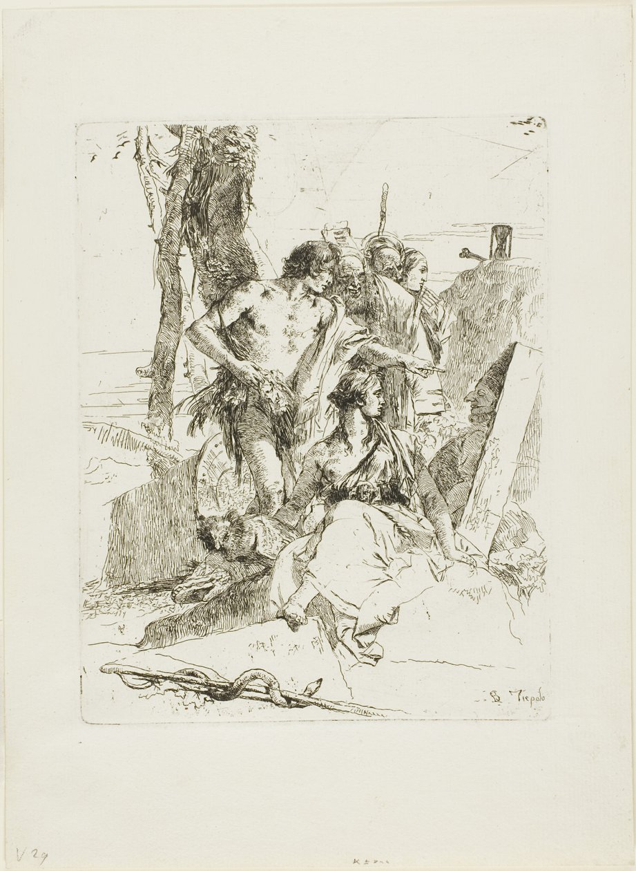Objev hrobky Punchinello ze Scherzi od Giambattista Tiepolo