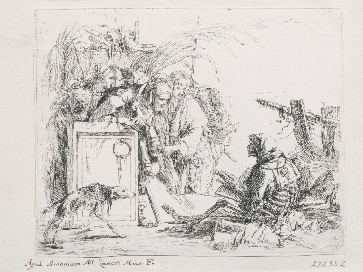Návštěva u smrti. Ze série Capriccios, polovina 18. století. od Giambattista Tiepolo