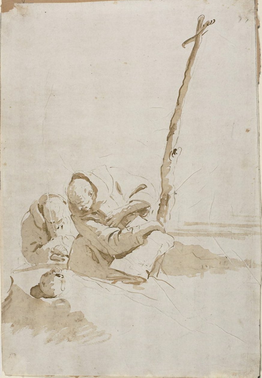 Dva mniši uvažující o lebce od Giambattista Tiepolo