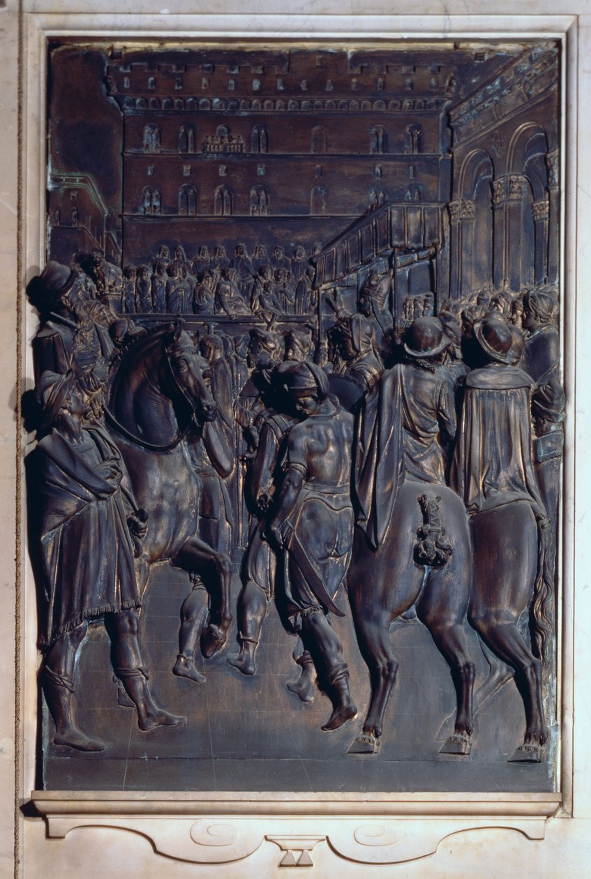 St. Agostino Kázání Florenťanům, reliéf z kaple Salviati (bronz) od Giambologna