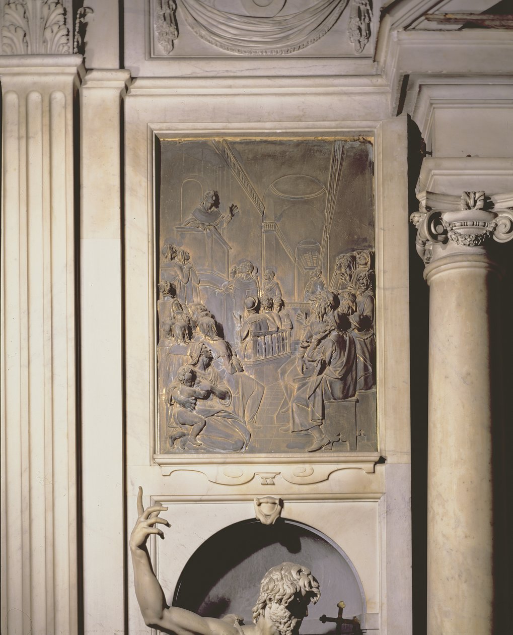 Kázání sv. Antonína, reliéf z kaple Salviati (bronz) od Giambologna