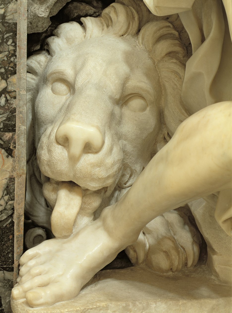 Lev olizující nohu Danielova mramorového detailu z roku 186919 od Gian Lorenzo Bernini