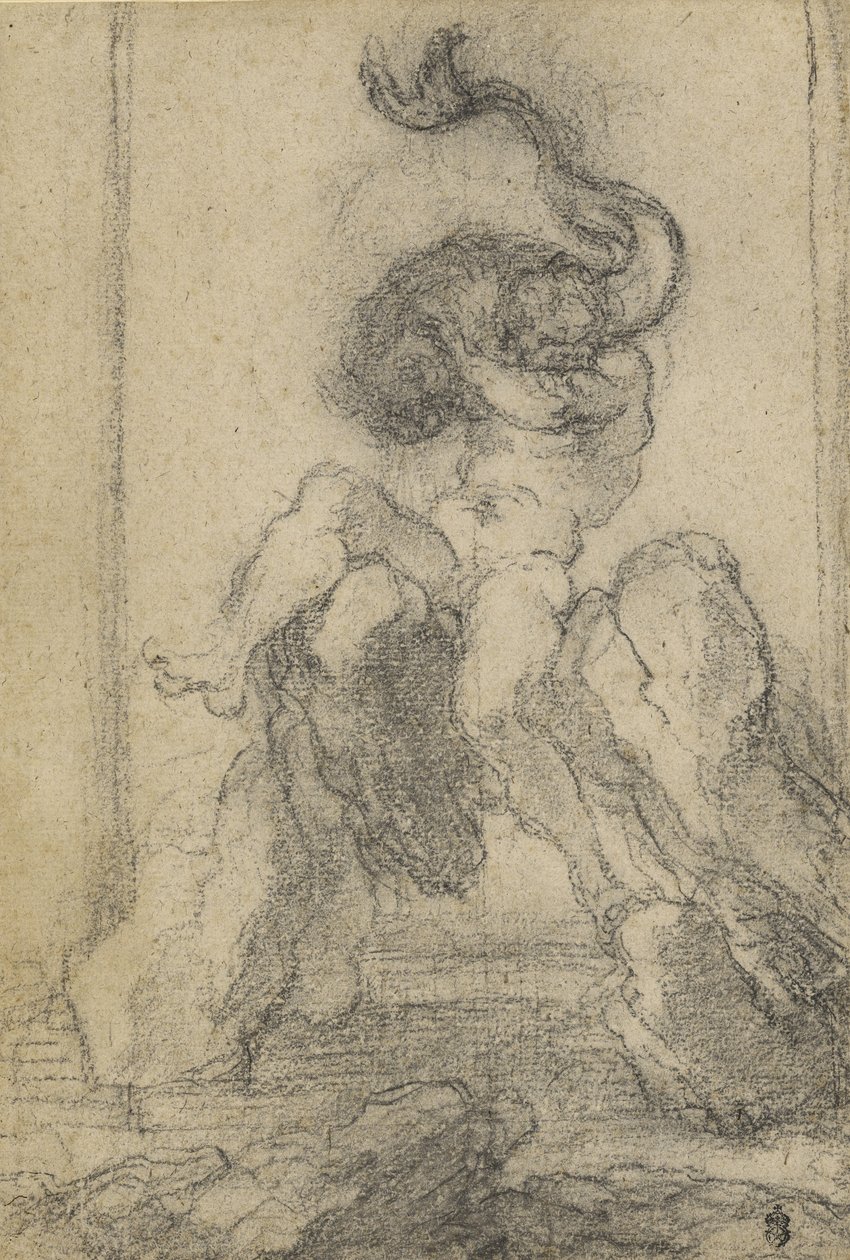 Mořský bůh s delfínem, 1652-3 (černá křída) od Gian Lorenzo Bernini