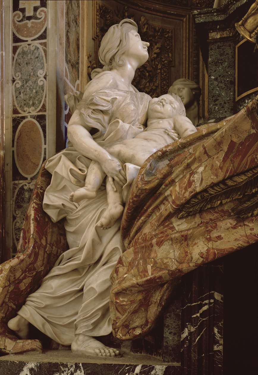 Charita z pomníku Alexandra VII v severní transeptu, 1672-78 (mramor a zlacený bronz) od Gian Lorenzo Bernini