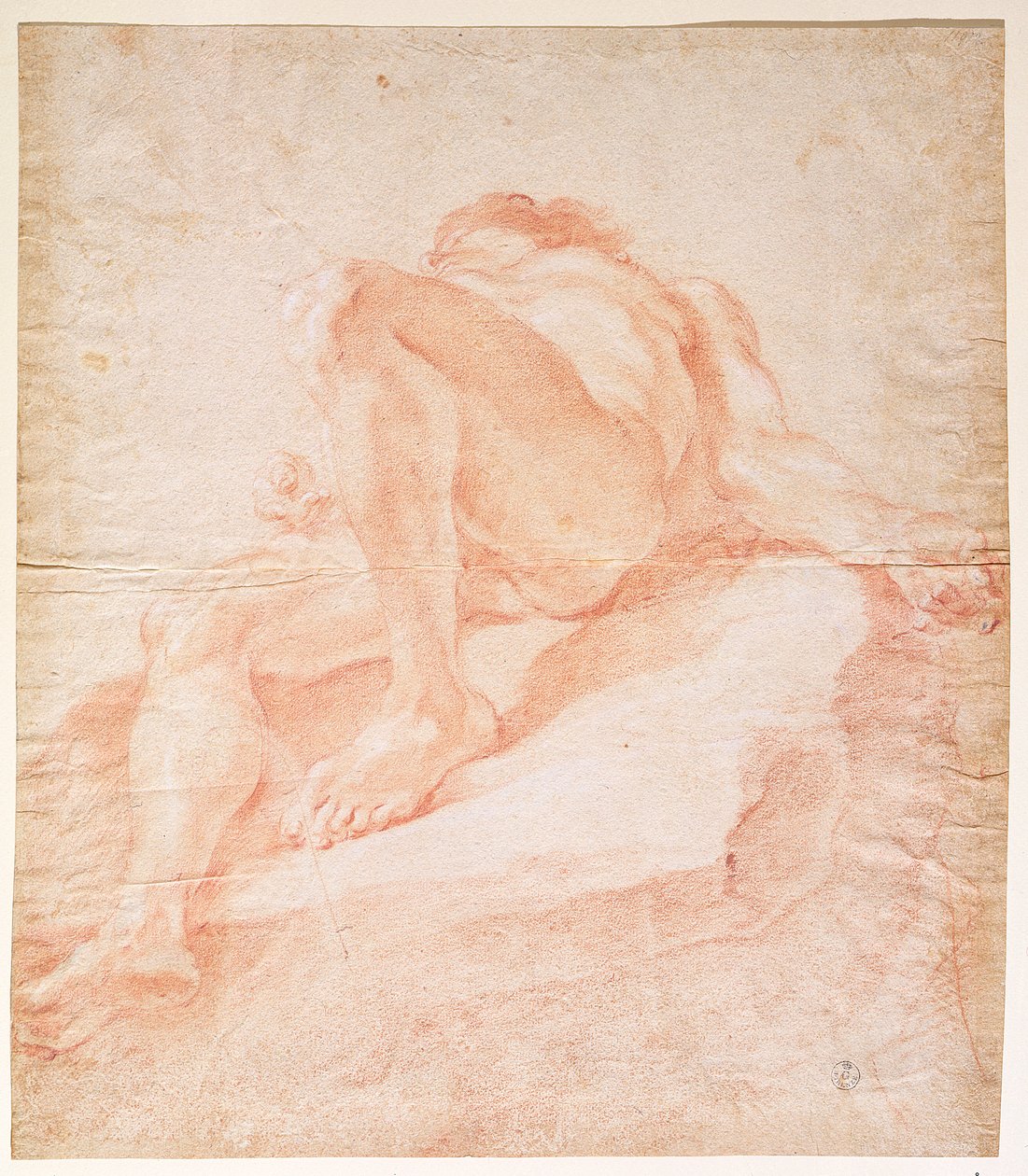 Náčrt postavy představující Dunaj pro „Fontánu čtyř řek“, 1648-51 (červená křída na papíře) od Gian Lorenzo Bernini