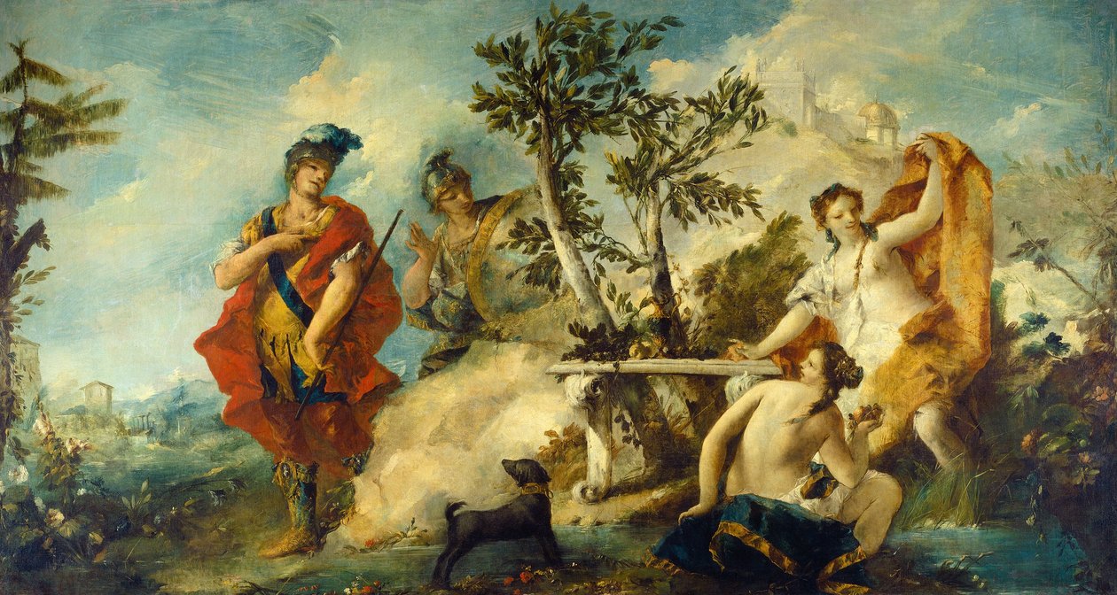 Carlo a Ubaldo vzdorují kouzlam Armidiných nymf od Gian Antonio Guardi and Francesco Guardi
