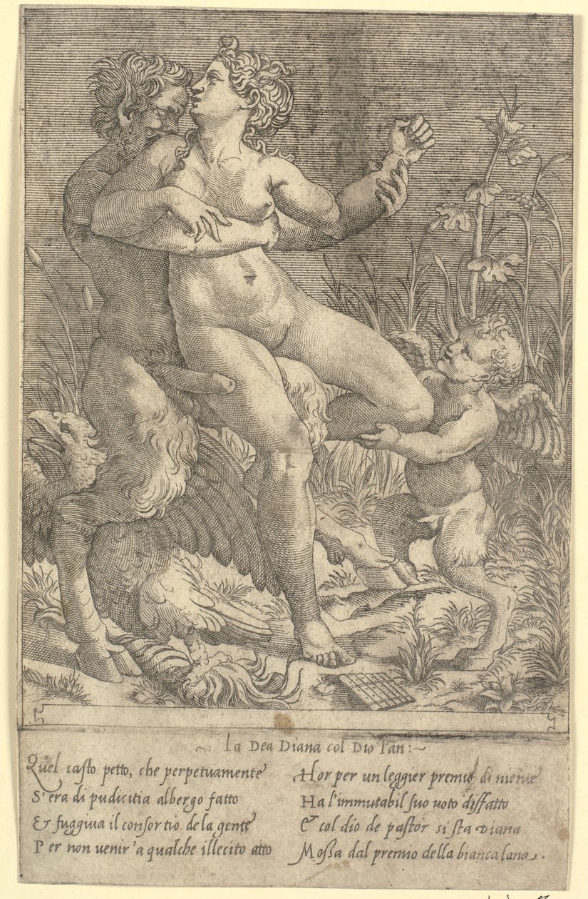 Jupiter se proměnil v Satyra a Dianu od Gian Jacopo Caraglio