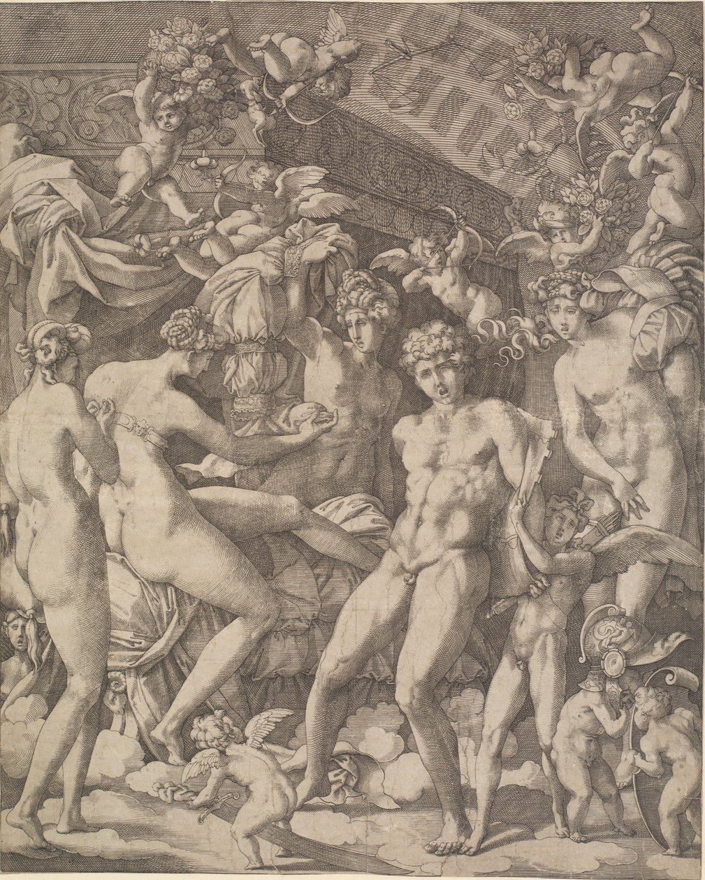 Venuše a Mars s amory a třemi gracemi od Gian Jacopo Caraglio