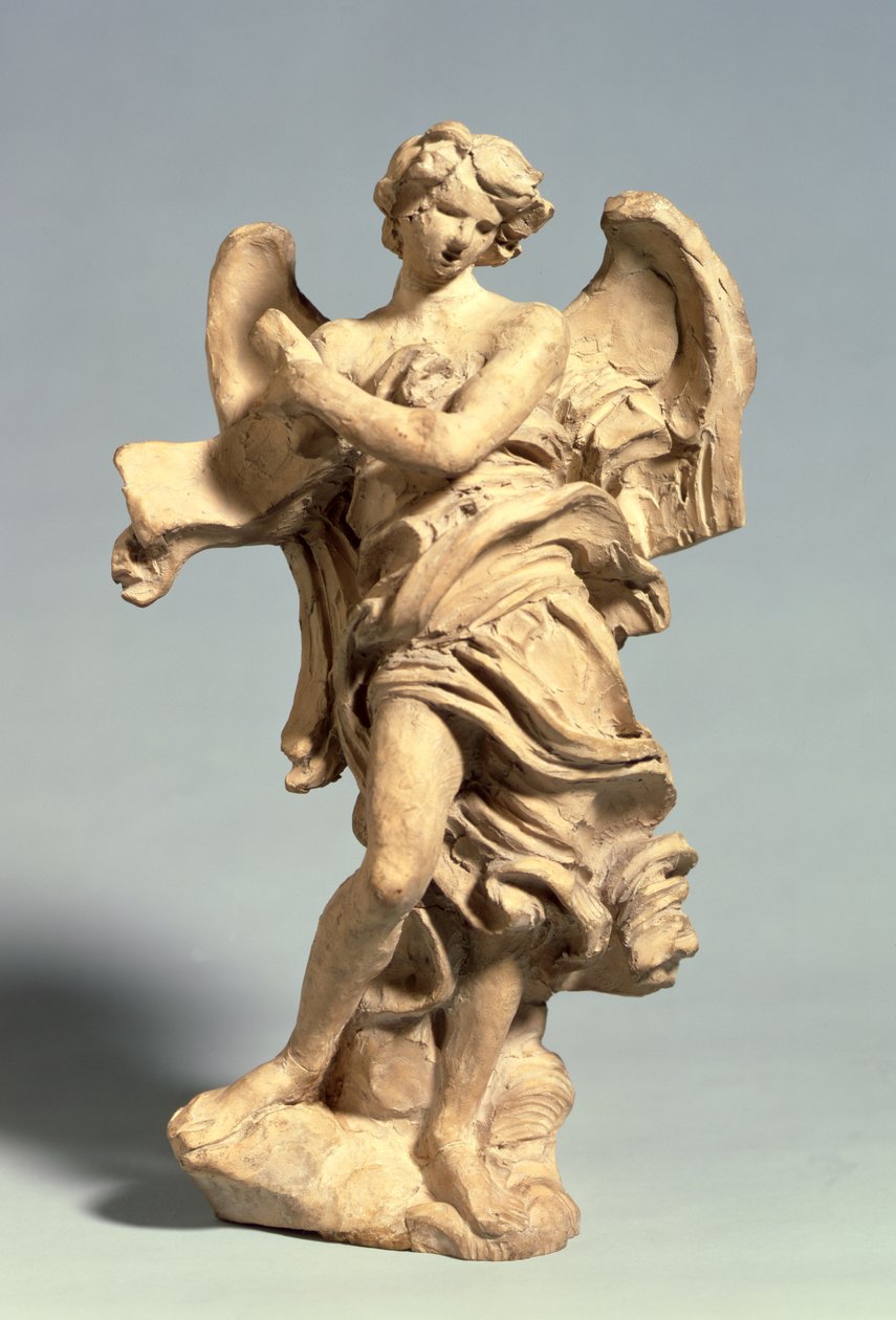 Angel Holding the Superscription, c.1668-69 (nízce pálená hlína) od Gian Lorenzo Bernini