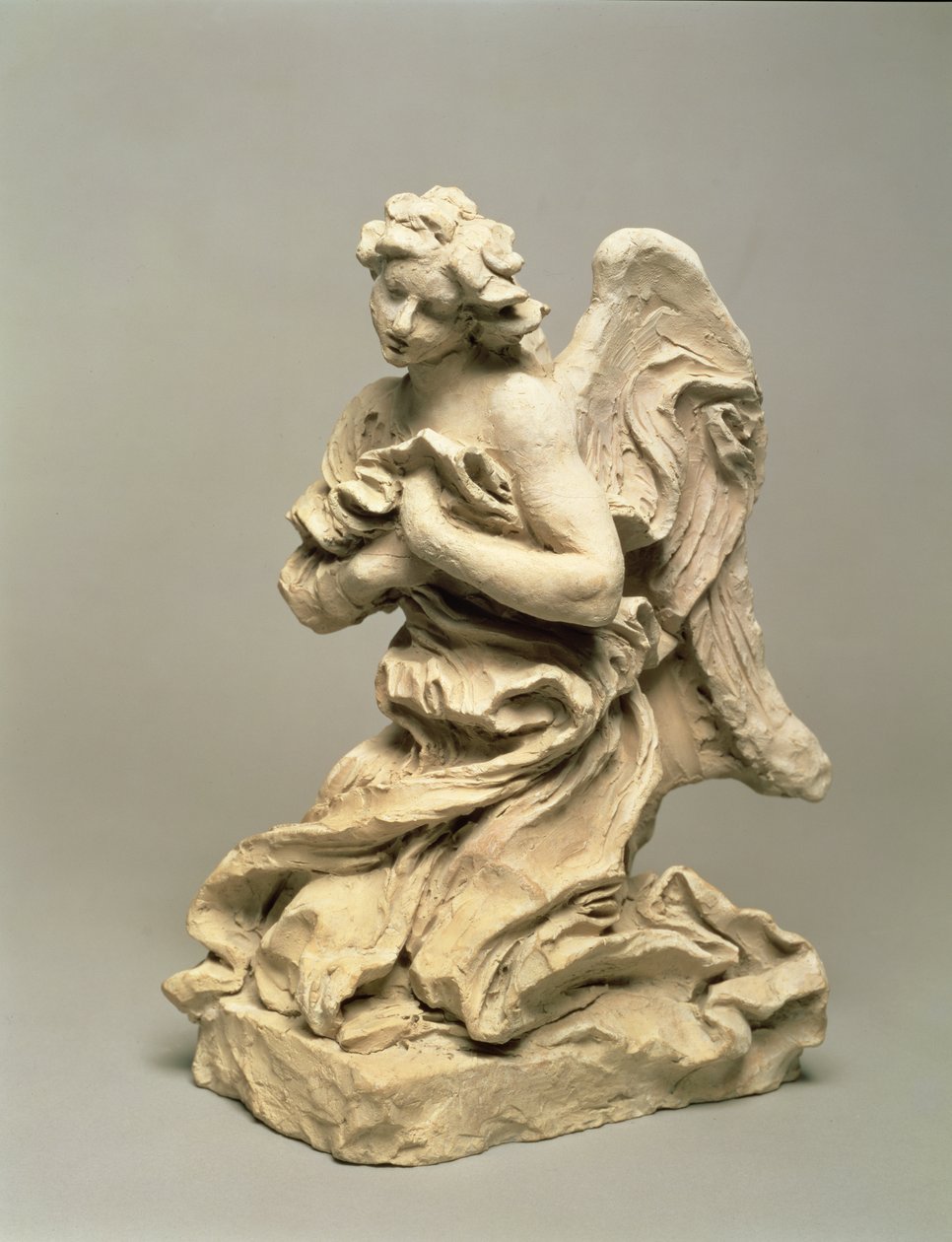 Klečící anděl, cca 1674-75 (nízce pálená hlína) od Gian Lorenzo Bernini