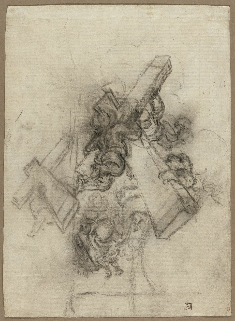Putti nesoucí kříž (recto); studie ruky (verso) od Gian Lorenzo Bernini