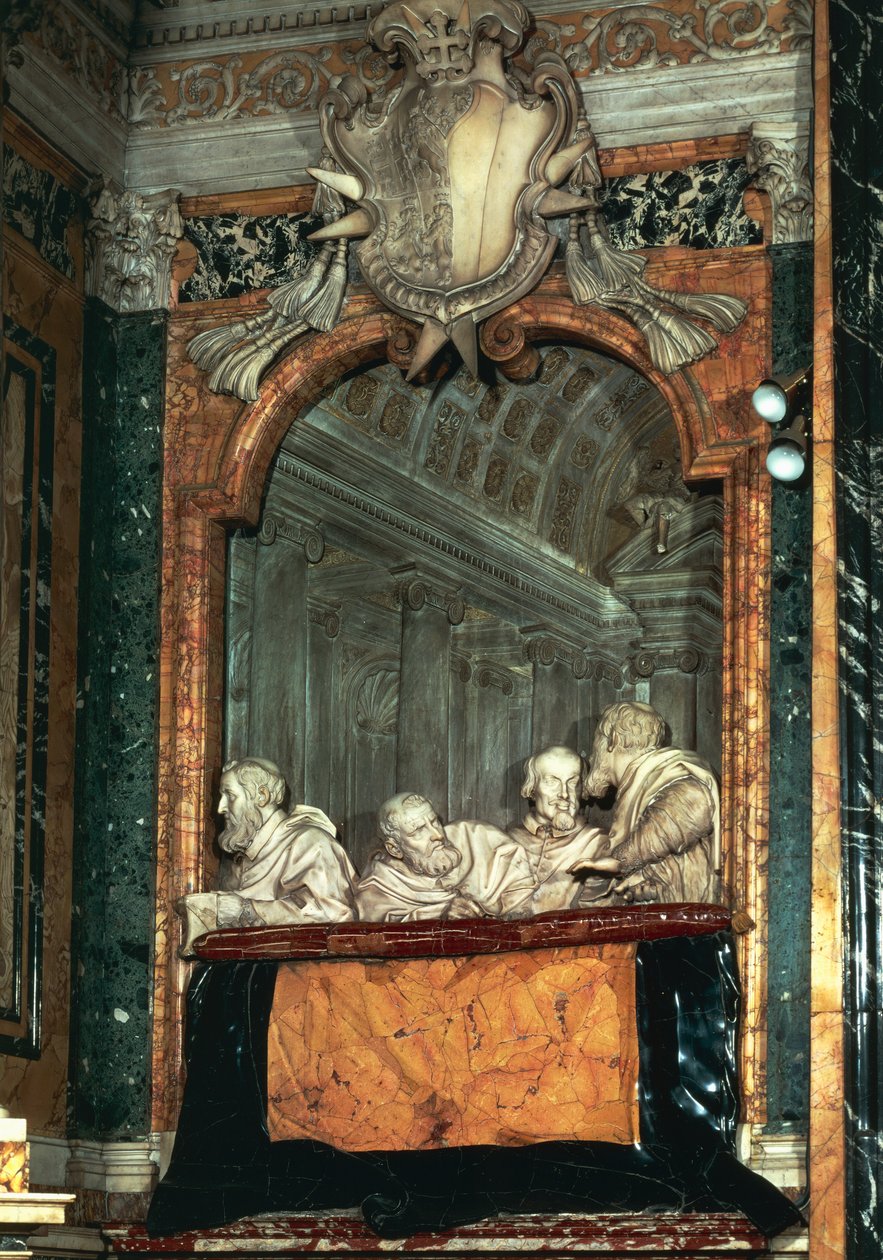 Boční skříň s rodinou Cornaro, mramorová socha ze školy Giana Lorenza Berniniho (1598-1680), kaple Cornaro, kostel Santa Maria della Vittoria, Řím, Itálie od Gian Lorenzo Bernini