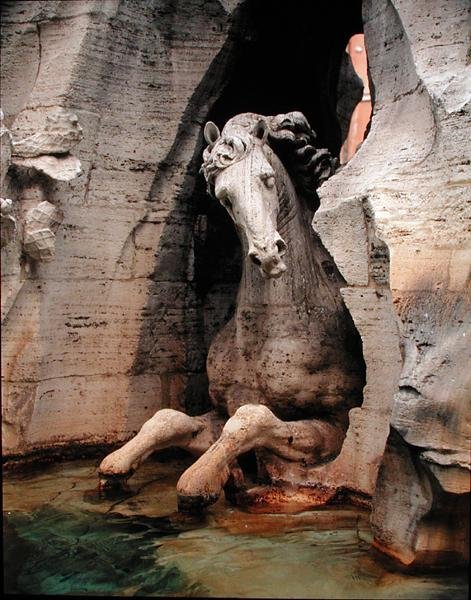 Fontána čtyř řek, detail koně od Gian Lorenzo Bernini