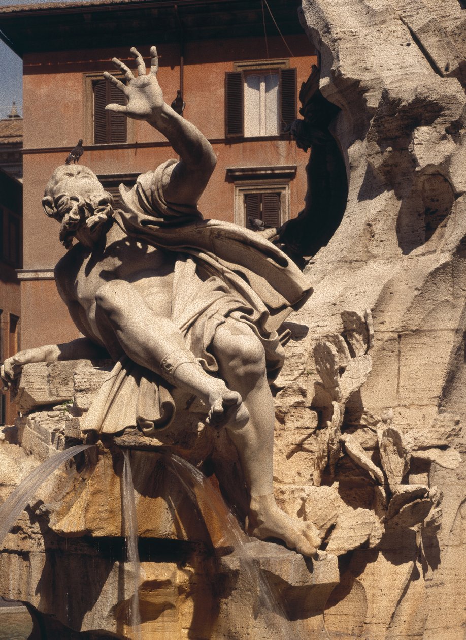 Fontána čtyř řek, detail postavy představující říční desku, 1648-51 detail kamene z 96887 od Gian Lorenzo Bernini