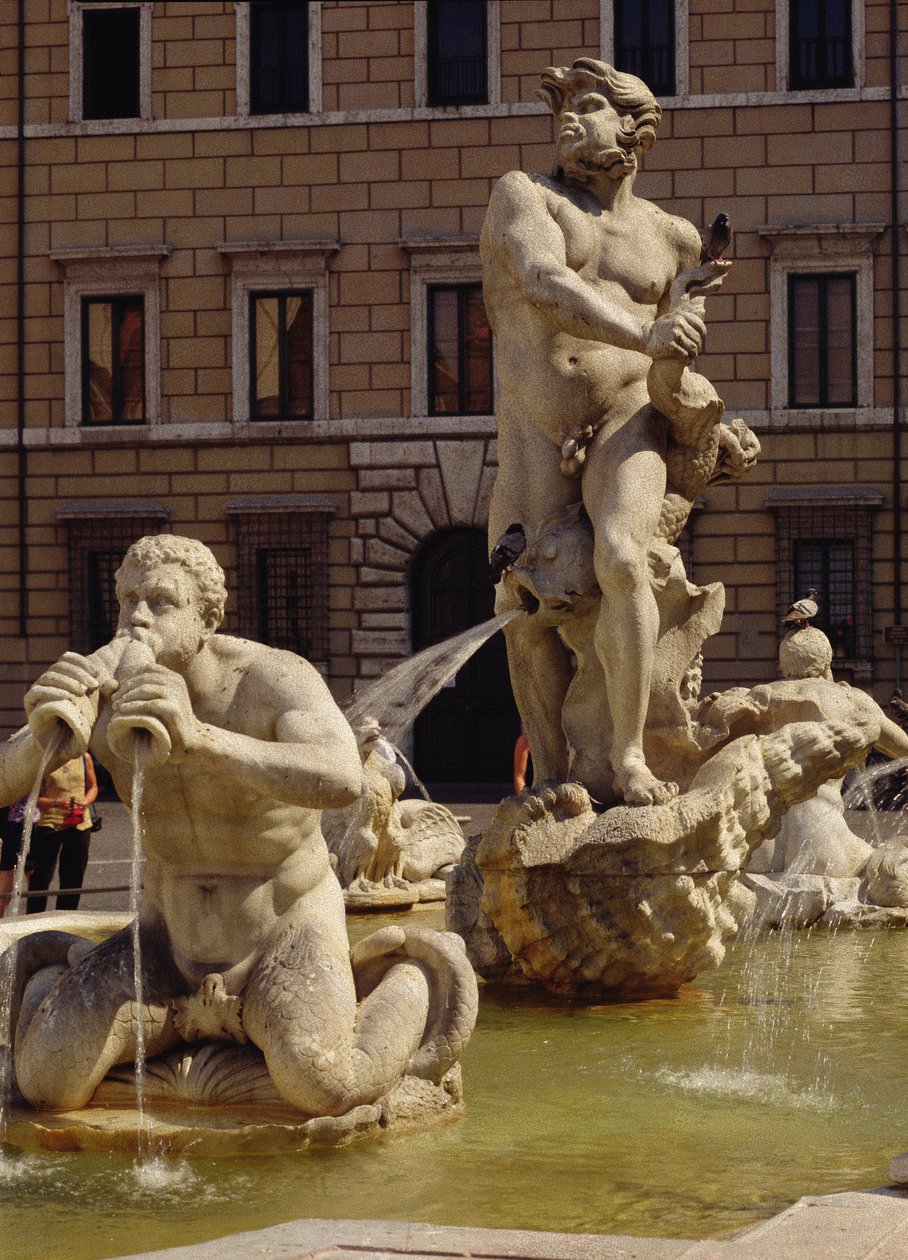 Fontána Moro, detail říčních bohů a monster, kamenný detail 96887 z roku 1653-5 od Gian Lorenzo Bernini