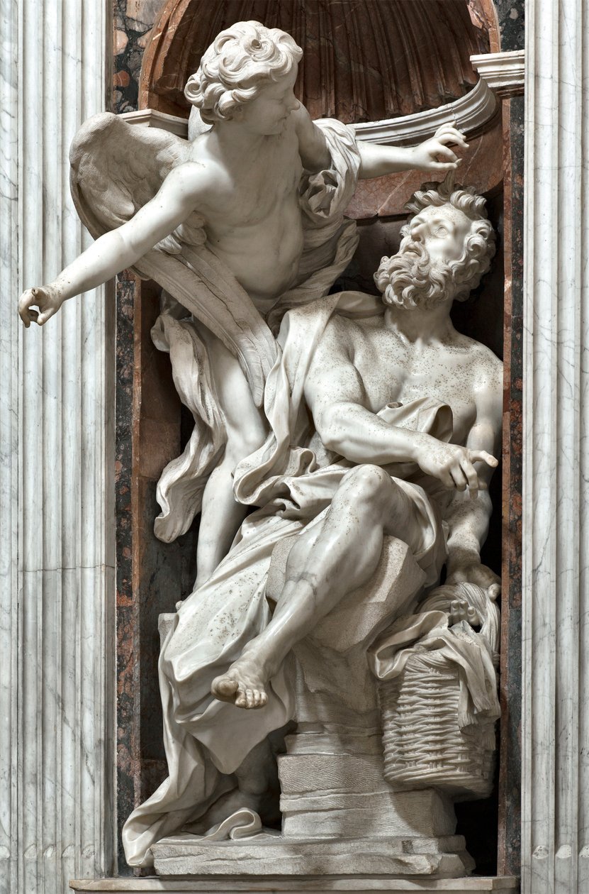 Prorok Habakuk (Habaquq, Habakuk, Habakuk, Abakuk, Havakuk) a anděl (Prorok Habakuk a anděl) Mramorová socha Gian Lorenzo Bernini (1598-1680) 1656-1661 Řím, Basilica di Santa Maria del Popgiolo, Cappella od Gian Lorenzo Bernini
