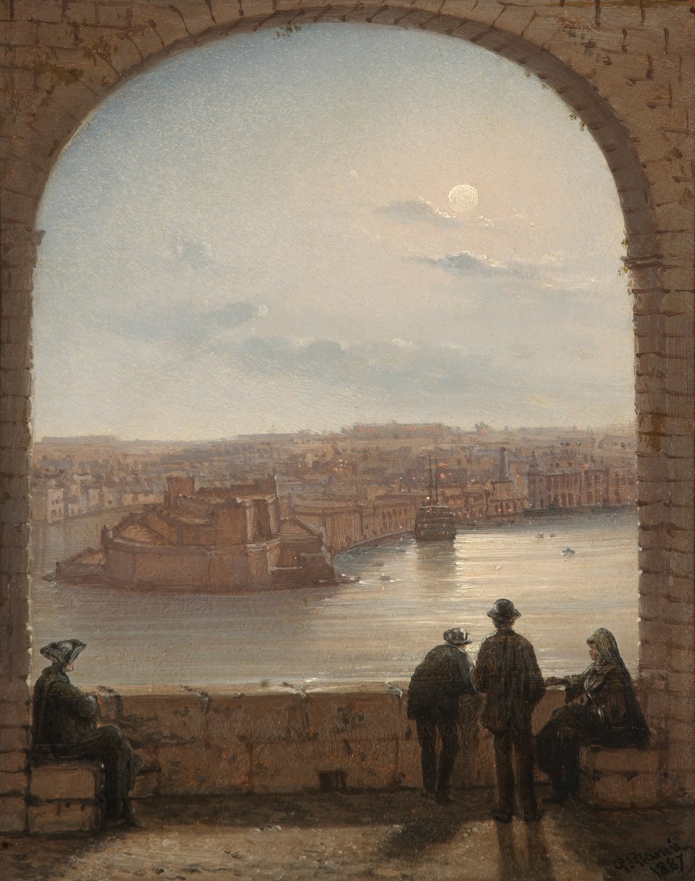 Měsíčný pohled na Fort St Angelo, Valletta, 1887 od Giancinto Gianni