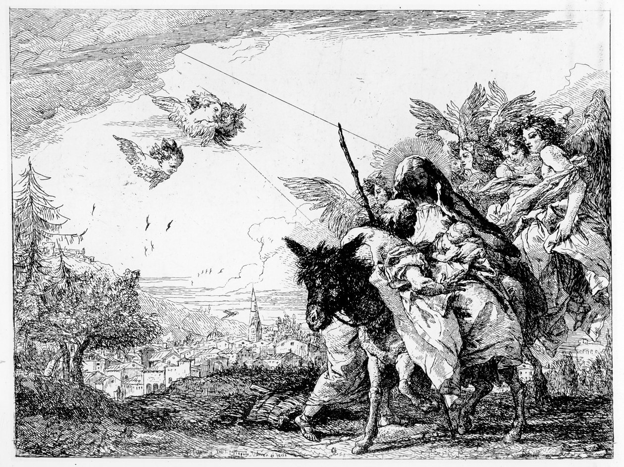 Útěk do Egypta, kolem roku 1750 od Giovanni Domenico Tiepolo