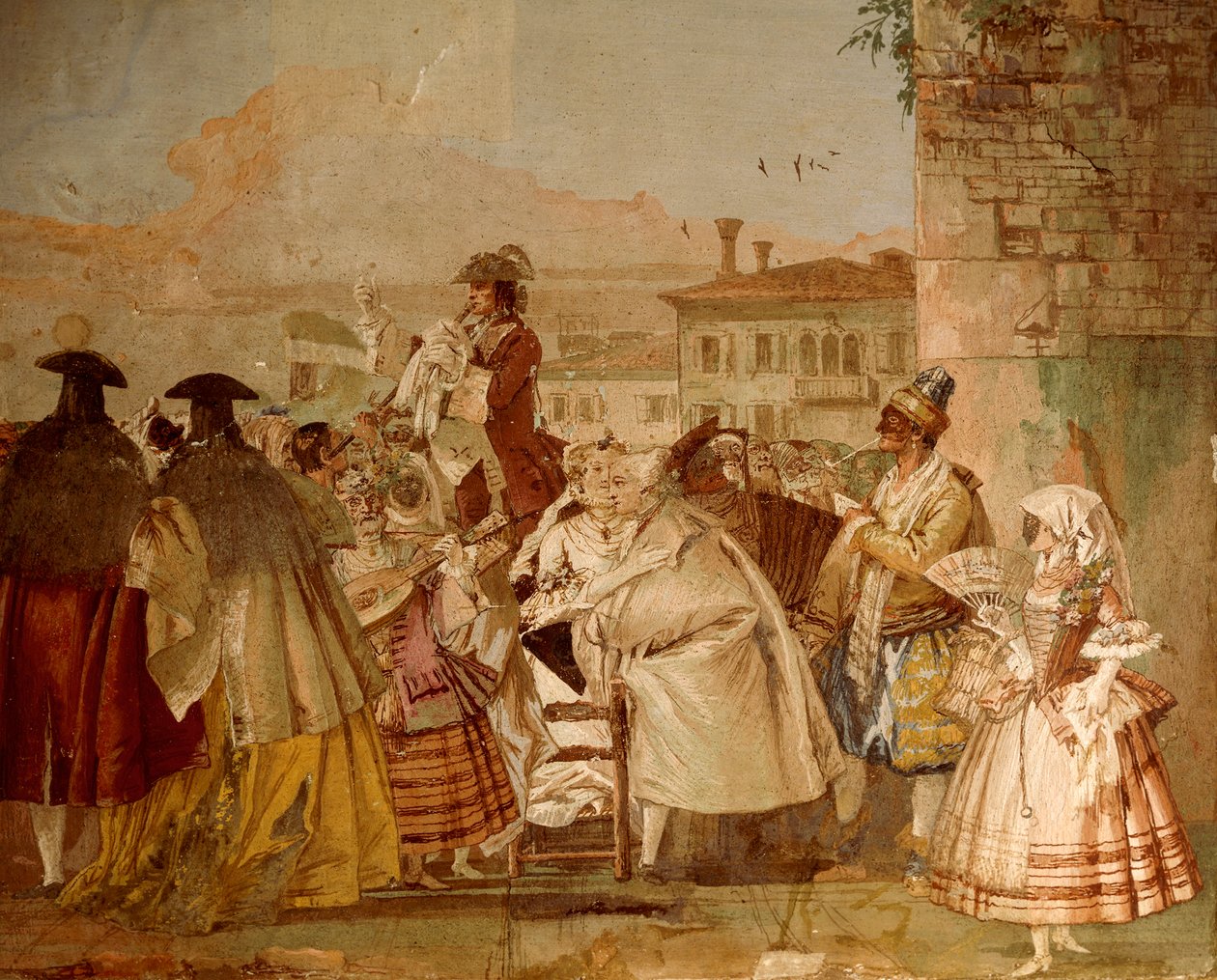 Šarlatán, od Giandomenica Tiepola (1727-1804), freska, Místnost karnevalových scén, ve Foresteria (penzion) ve Villa Valmarana 
