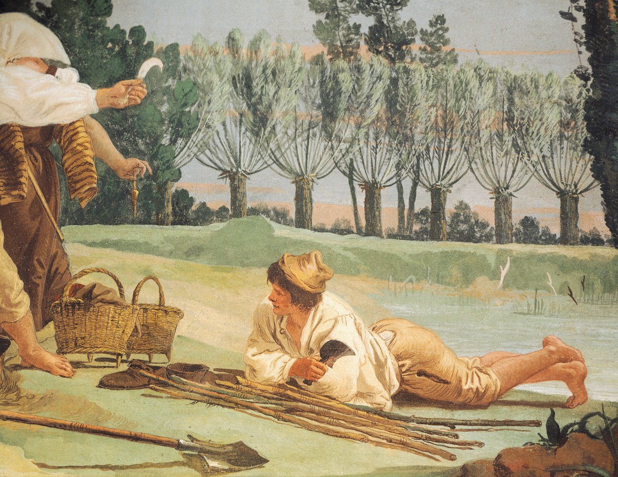 Talonpojat lepäämässä, kirjoittanut Giandomenico Tiepolo (1727-1804), fresko, yksityiskohta, Villa Valmarana ai Nani, Vicenza od Giandomenico (1727 1804) Tiepolo