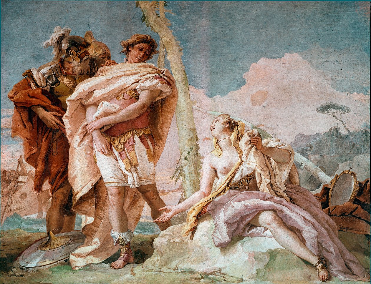Renaud opouští Armide Ilustrace scény Torquata Tassa „La Jerusalem delivree“ (La gerusalemme liberata). Freska od Giandomenica Tiepola (1727-1804) 1757 Ne. 220x310 cm Vicenza, Villa Valmarana Itálie od Giovanni Domenico Tiepolo