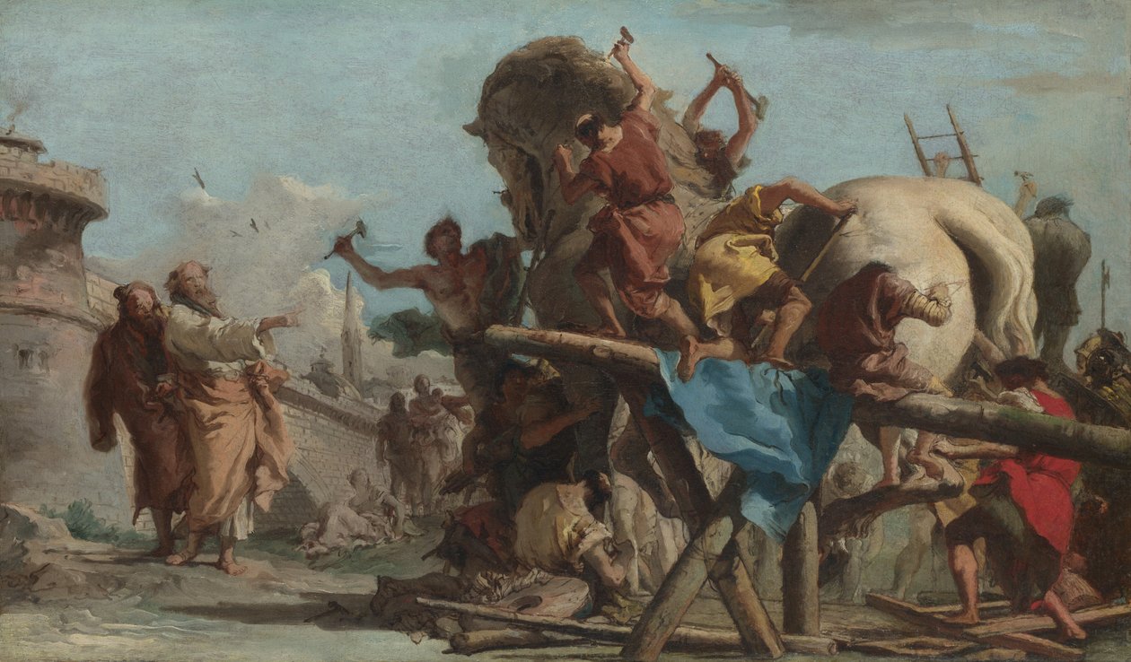 Budova trojského koně, kolem roku 1760 (olej na plátně) od Giandomenico (1727 1804) Tiepolo