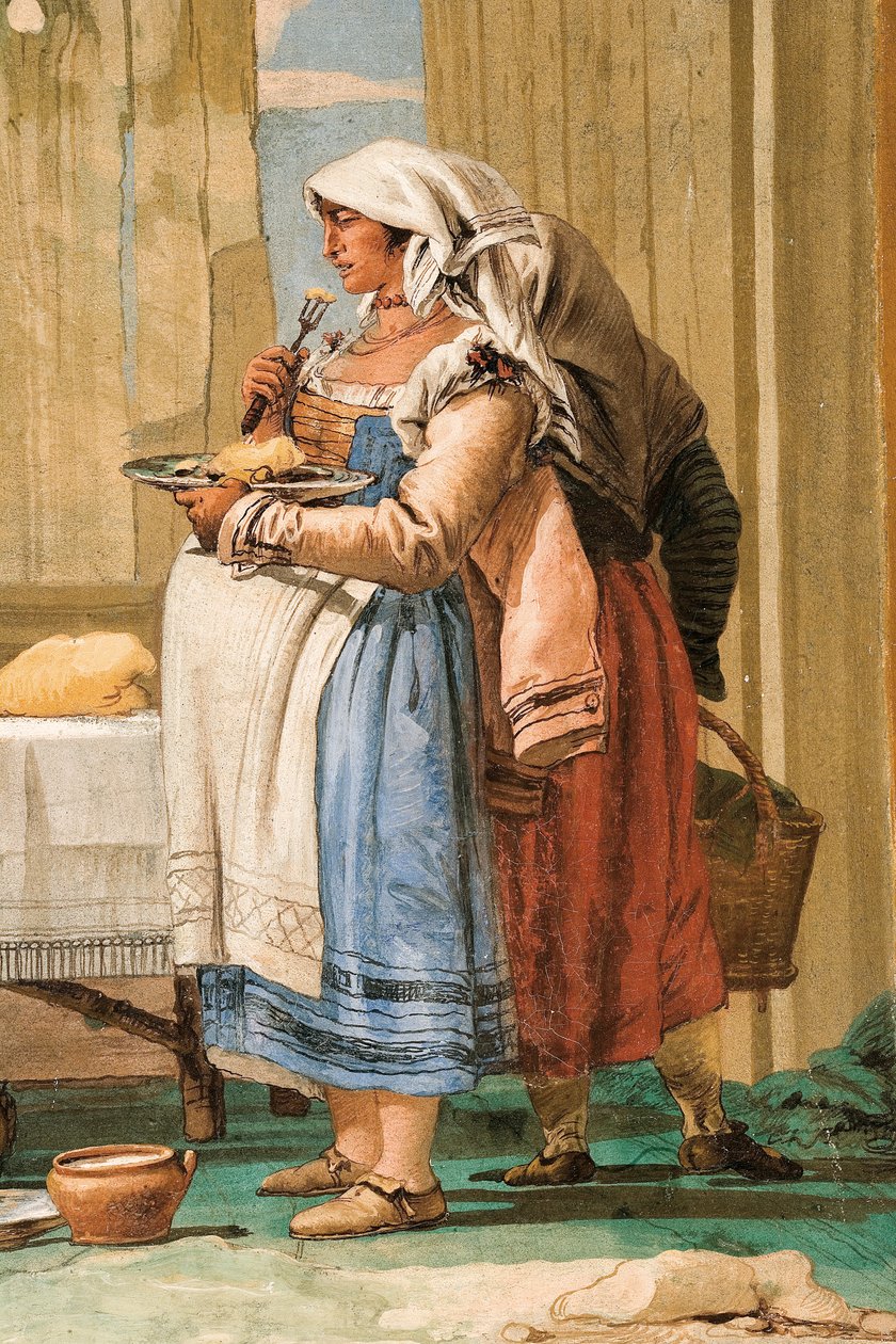 Detail z rolnické rodiny u stolu, z pokoje rustikálních scén, v Foresterii, 1757 od Giovanni Domenico Tiepolo