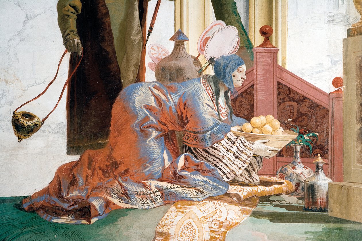 Detail z obětování ovoce lunárnímu božstvu, z čínského pokoje v Foresterii, 1757 od Giovanni Domenico Tiepolo