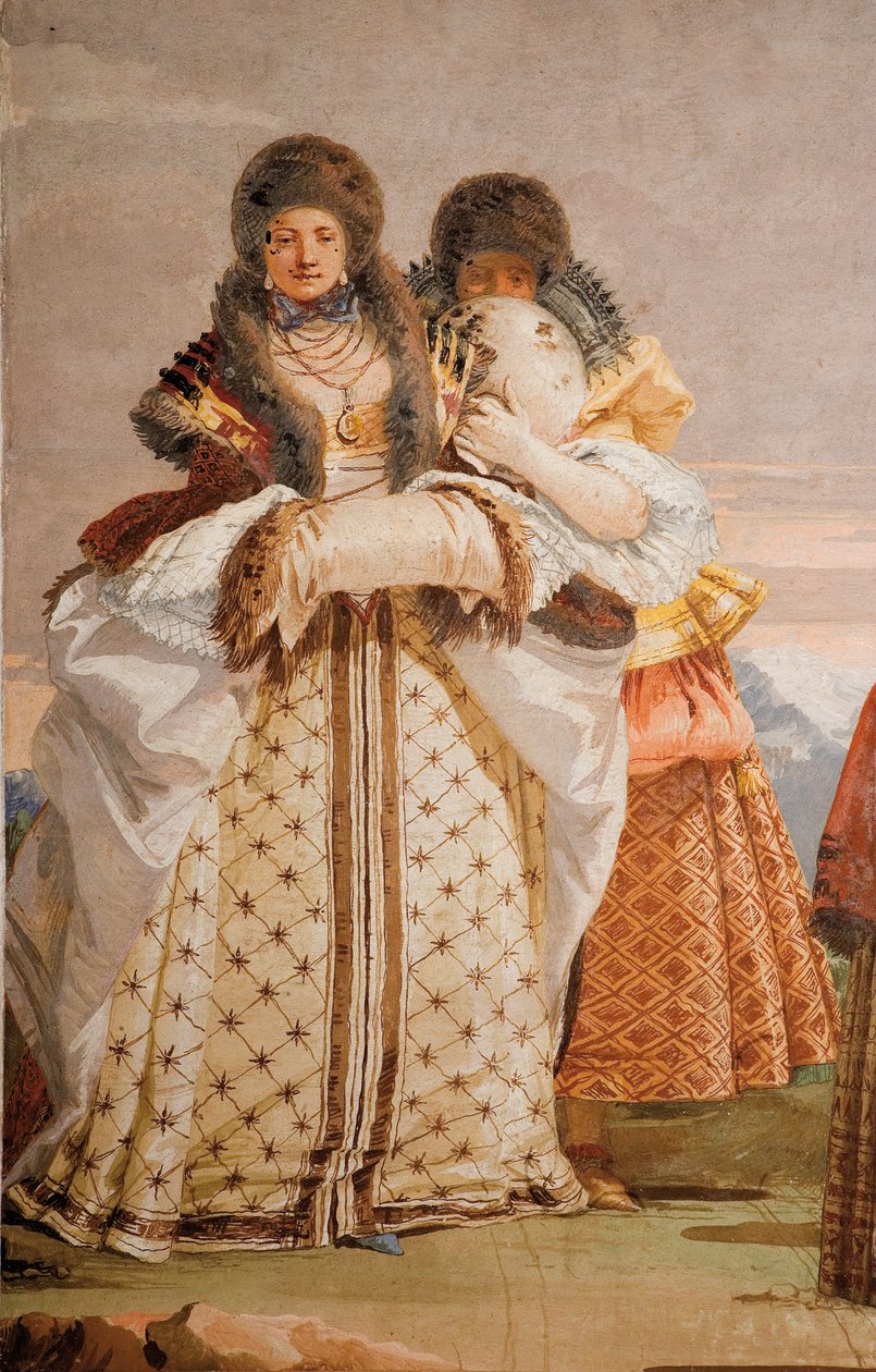 Detail ze Zimní procházky, z místnosti gotického pavilonu, v Foresterii, 1757 od Giovanni Domenico Tiepolo