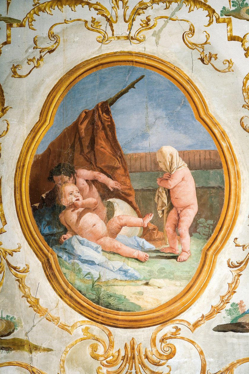 Freska z pokoje Putti, ve Foresteria (dům pro hosty) 1757 od Giovanni Domenico Tiepolo