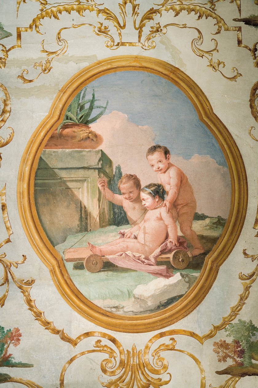 Freska z pokoje Putti, ve Foresteria (dům pro hosty) 1757 od Giovanni Domenico Tiepolo