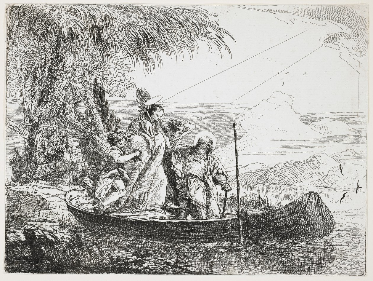 : Svatá rodina nastupuje na loď z útěku do Egypta, 1750-1753 od Giovanni Domenico Tiepolo