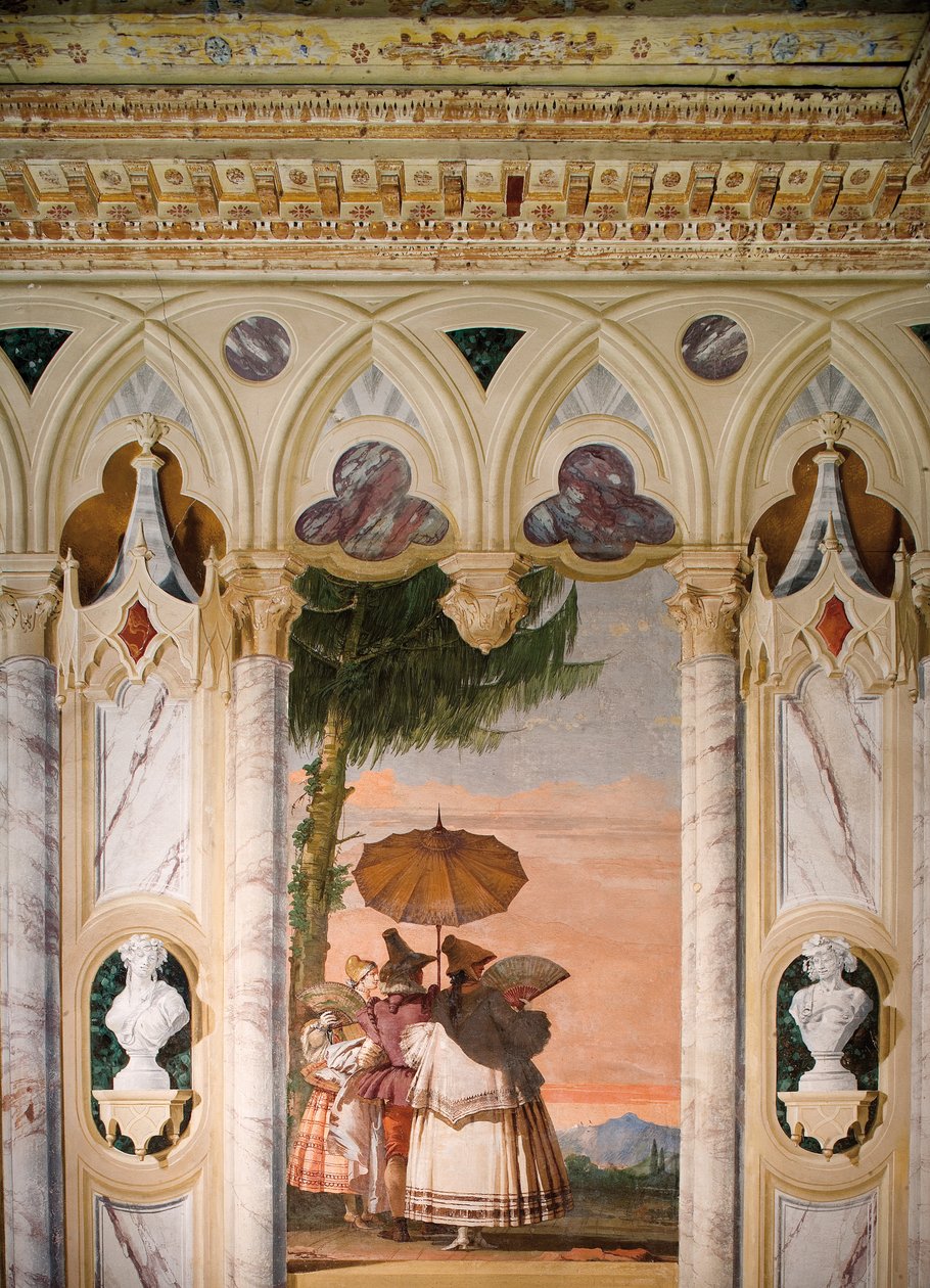 Letní procházka, z místnosti gotického pavilonu, v Foresteria, 1757 od Giovanni Domenico Tiepolo
