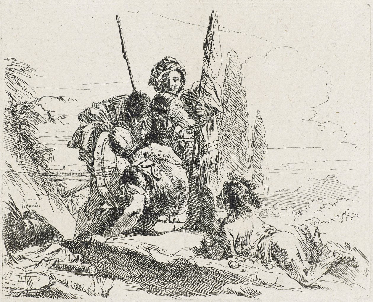 Tři vojáci a chlapec, 1749 od Giovanni Domenico Tiepolo