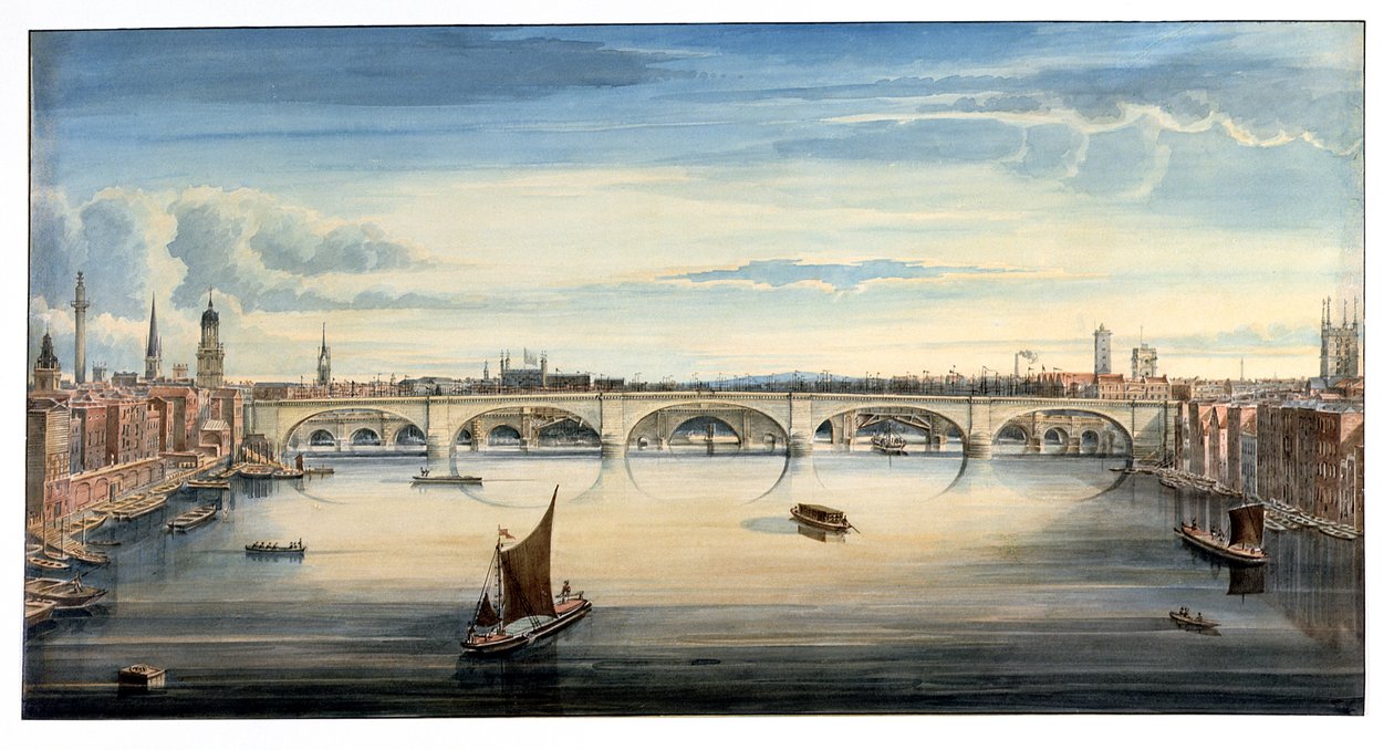 Západní pohled na New London Bridge a Old London Bridge, 1830 od Gideon Yates