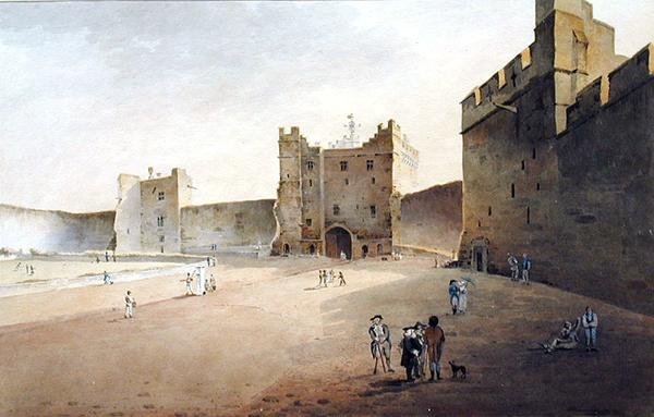 Pohled na Lancaster při pohledu směrem k vrátnici (akvarel na papíře) od Gideon Yates