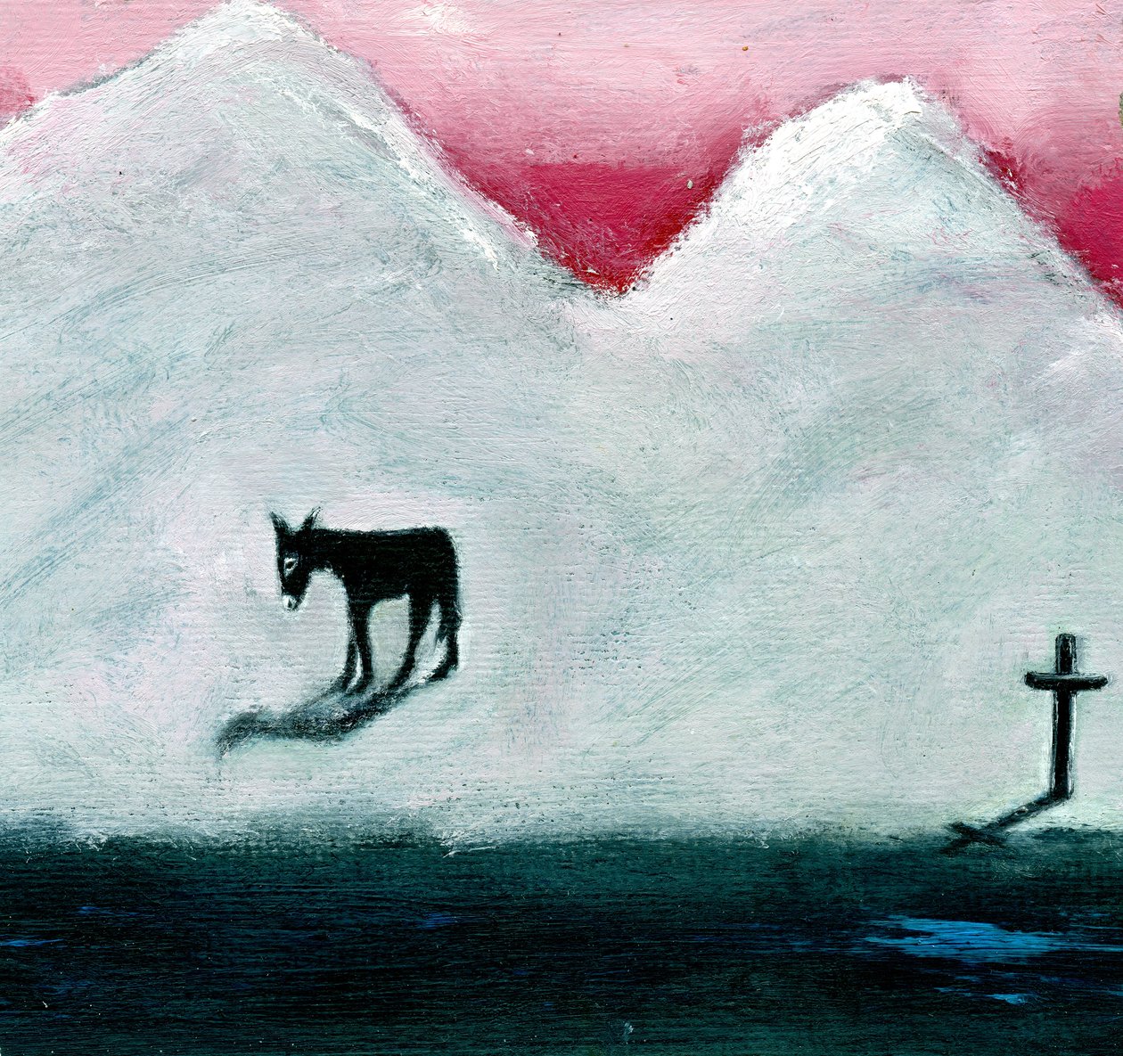 Osel a kříž,2003, (olej na papíře) od Gigi Sudbury
