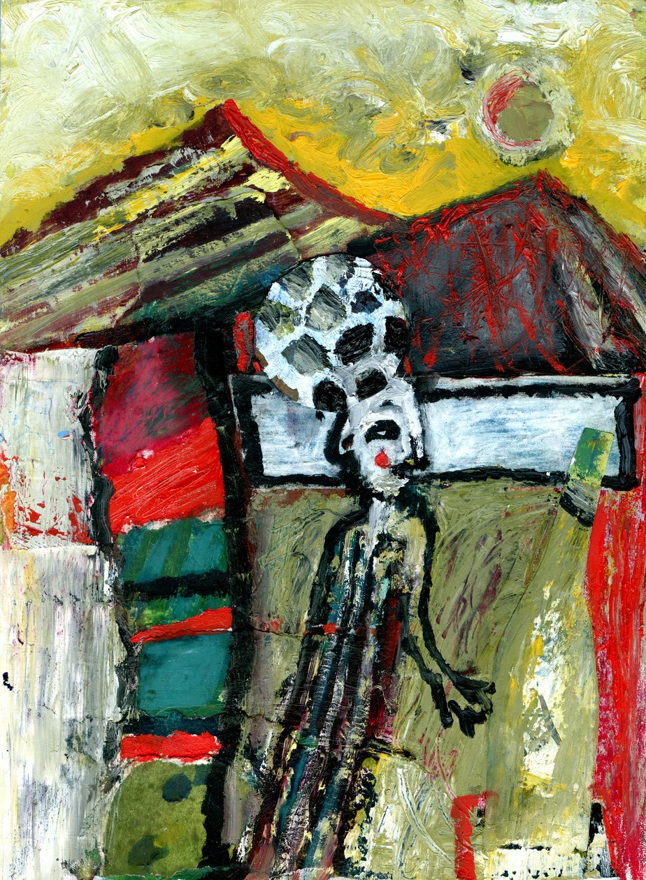 Fotbal na horách, 2015, (kombinovaná média na desce gesso) od Gigi Sudbury